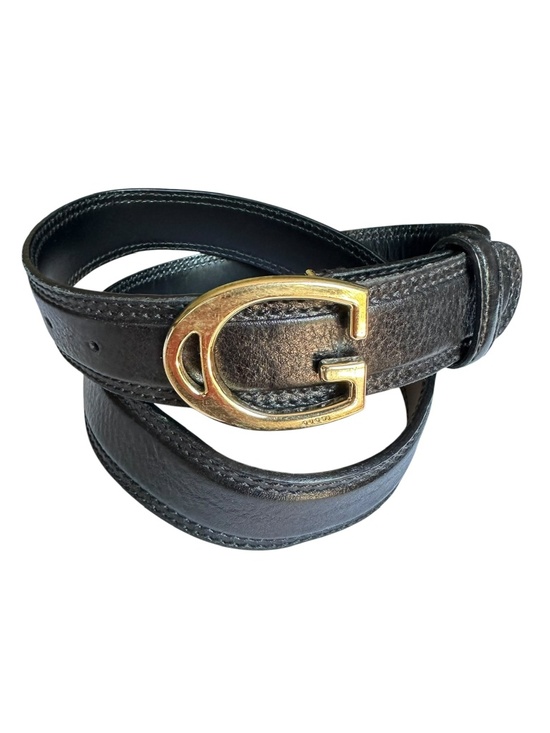 Authentic GUCCI Black Leather Belt With Gold G Logo Buckle Size 90 36